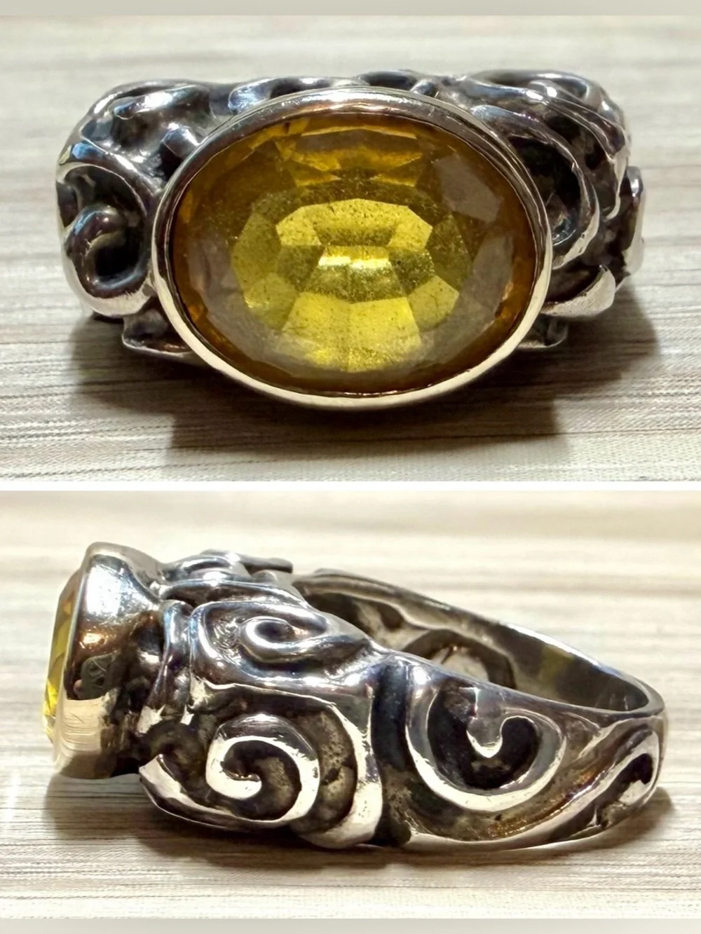 Dian Malouf Sterling Silver & 14K Gold Abstract Swirl Citrine Ring, Size 8